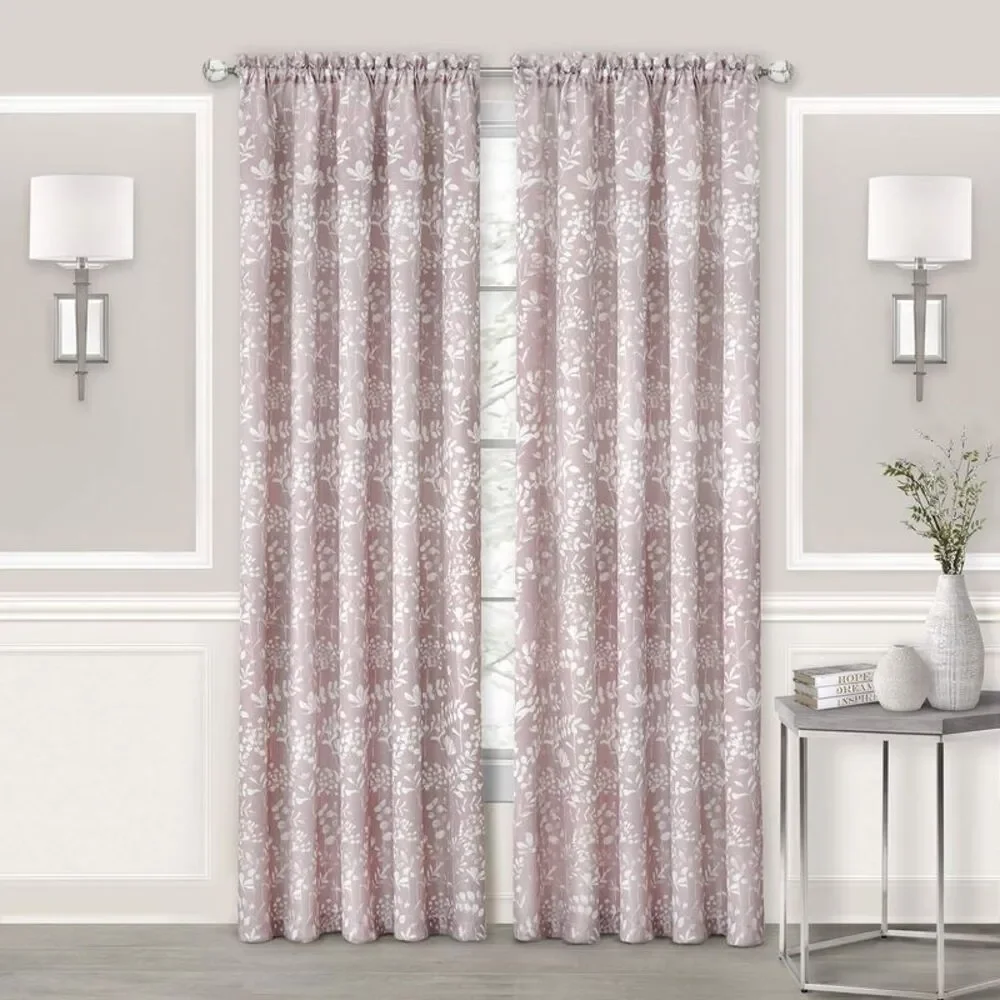 Woven Trends Floral Design Light Filtering Curtains Set, 52 x 84 inches Rod